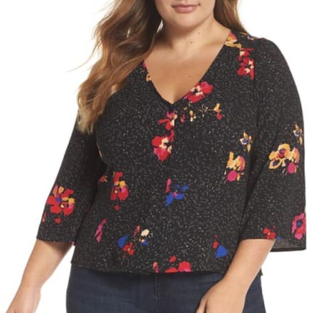 BP Button Front Print Blouse, 4X, NWT